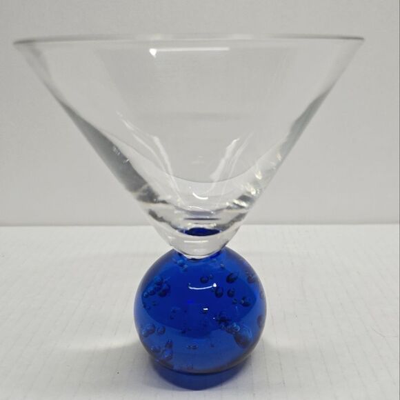 Vintage MCM Bullicante Controlled Bubbles Ball Base Martini Glasses Brown Blue - Picture 2 of 9